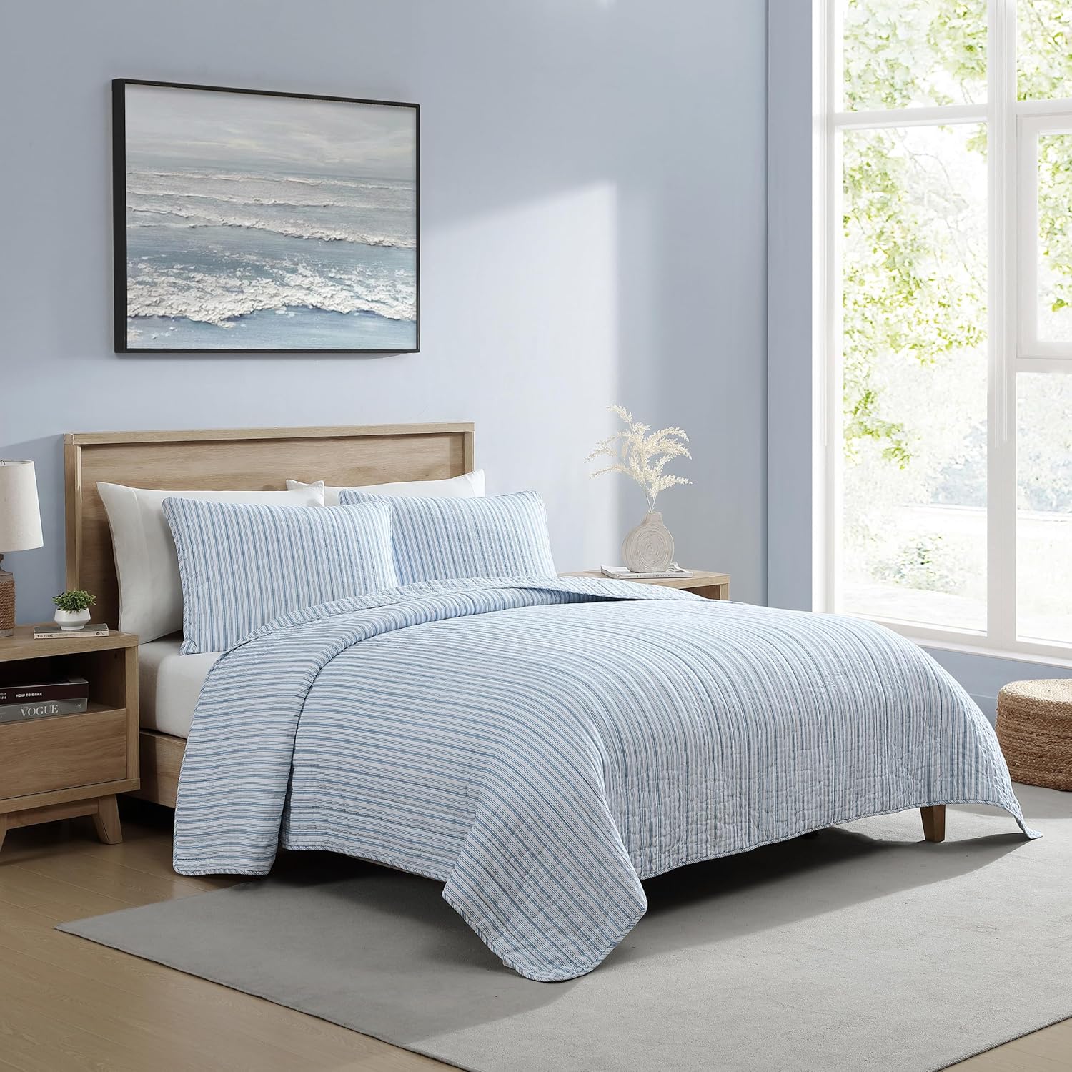 Nautica Twin Quilt Set - Light Blue Coleridge Stripe
