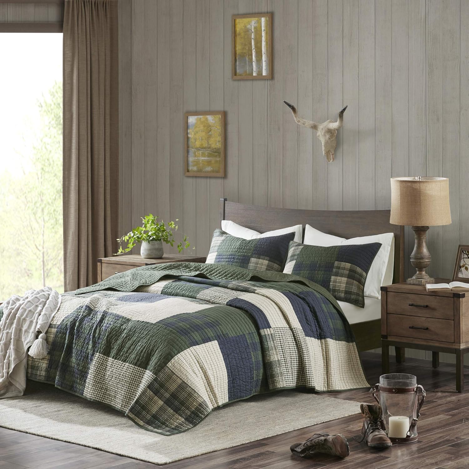 Woolrich Mill Creek Reversible Quilt Set - 3 Piece Plaid Green
