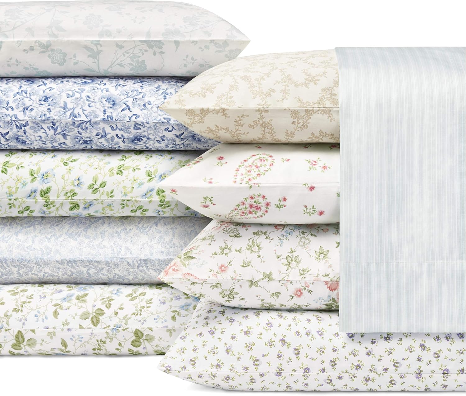 Laura Ashley Queen Bed Sheet Set - Smooth Sateen Cotton with Pillowcases