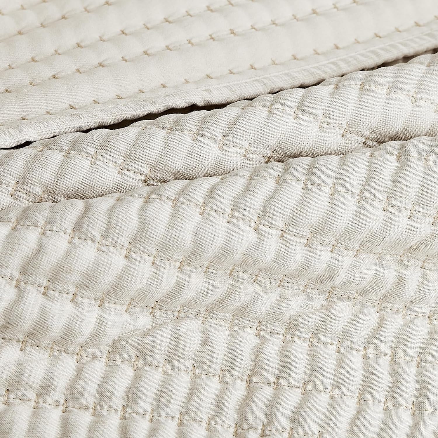WDCOZY Beige Pick Stitch Queen Quilt Set