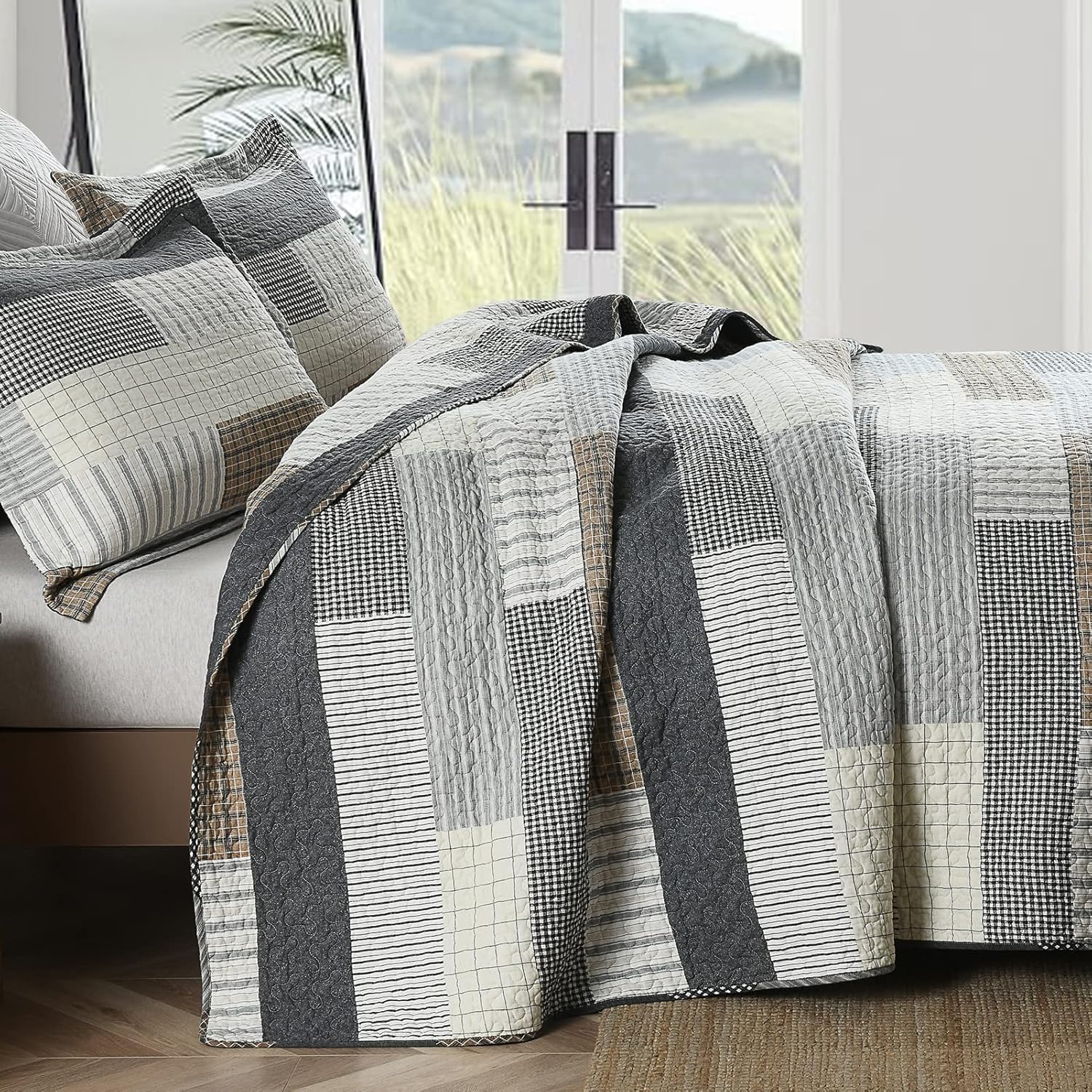 DUOHONG King Quilt Set 3-Piece 100 Cotton Patchwork
