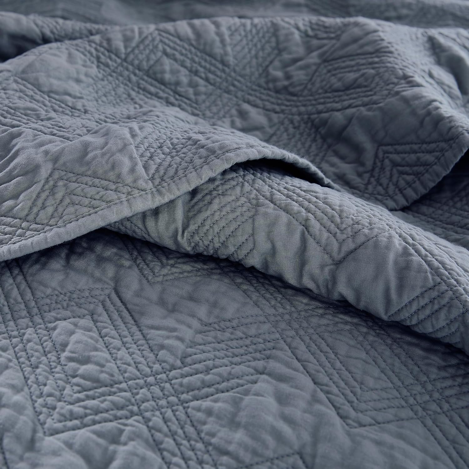 WDCOZY Blue Grey Cotton Quilt Set King Size 1