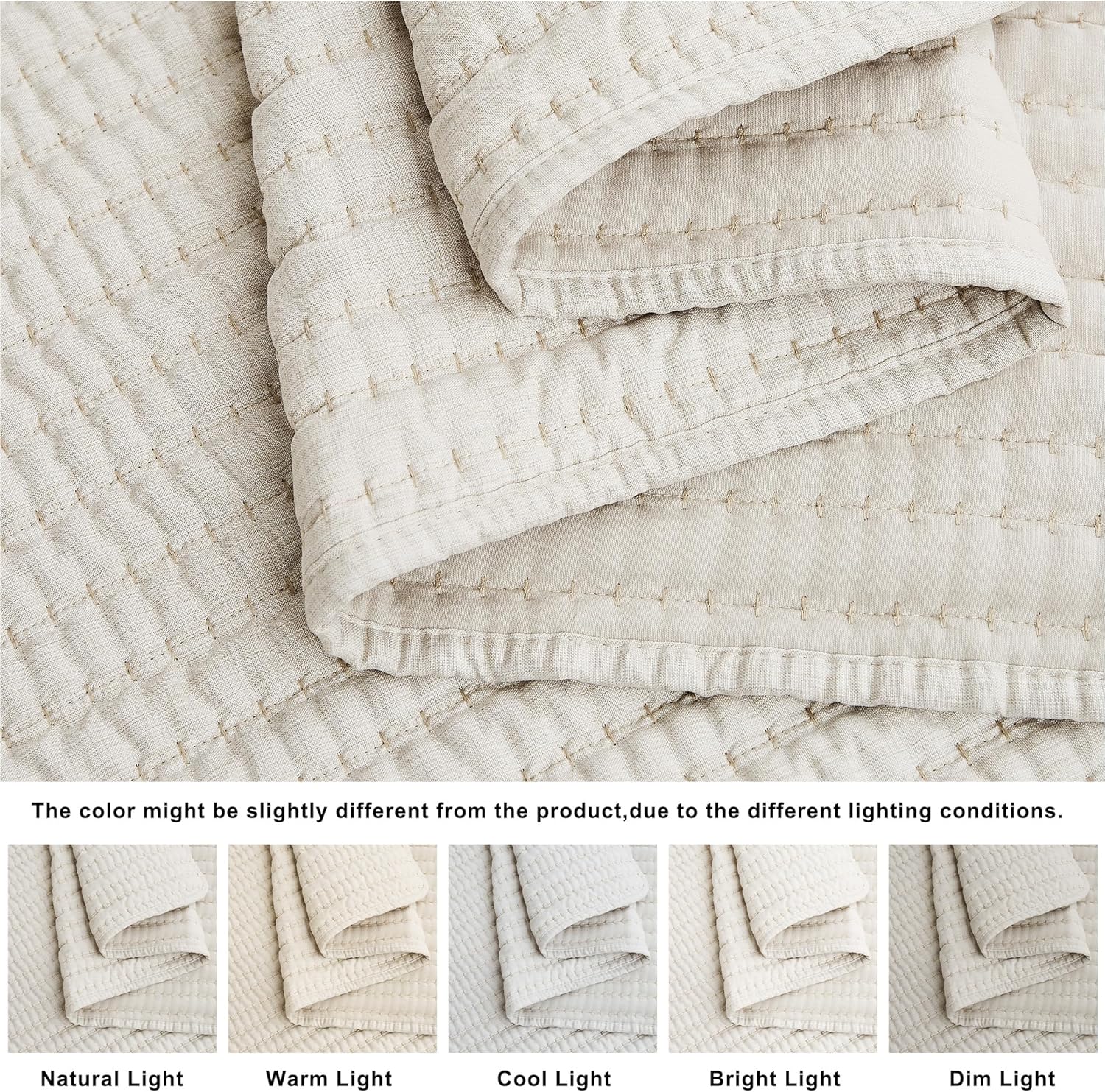 WDCOZY Beige Pick Stitch Queen Quilt Set