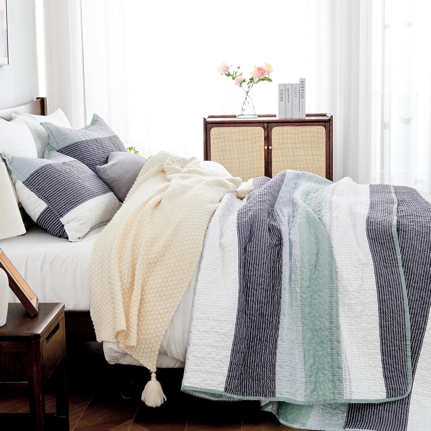 Andency King Size Quilt Set Sage Green 3 Piece 1