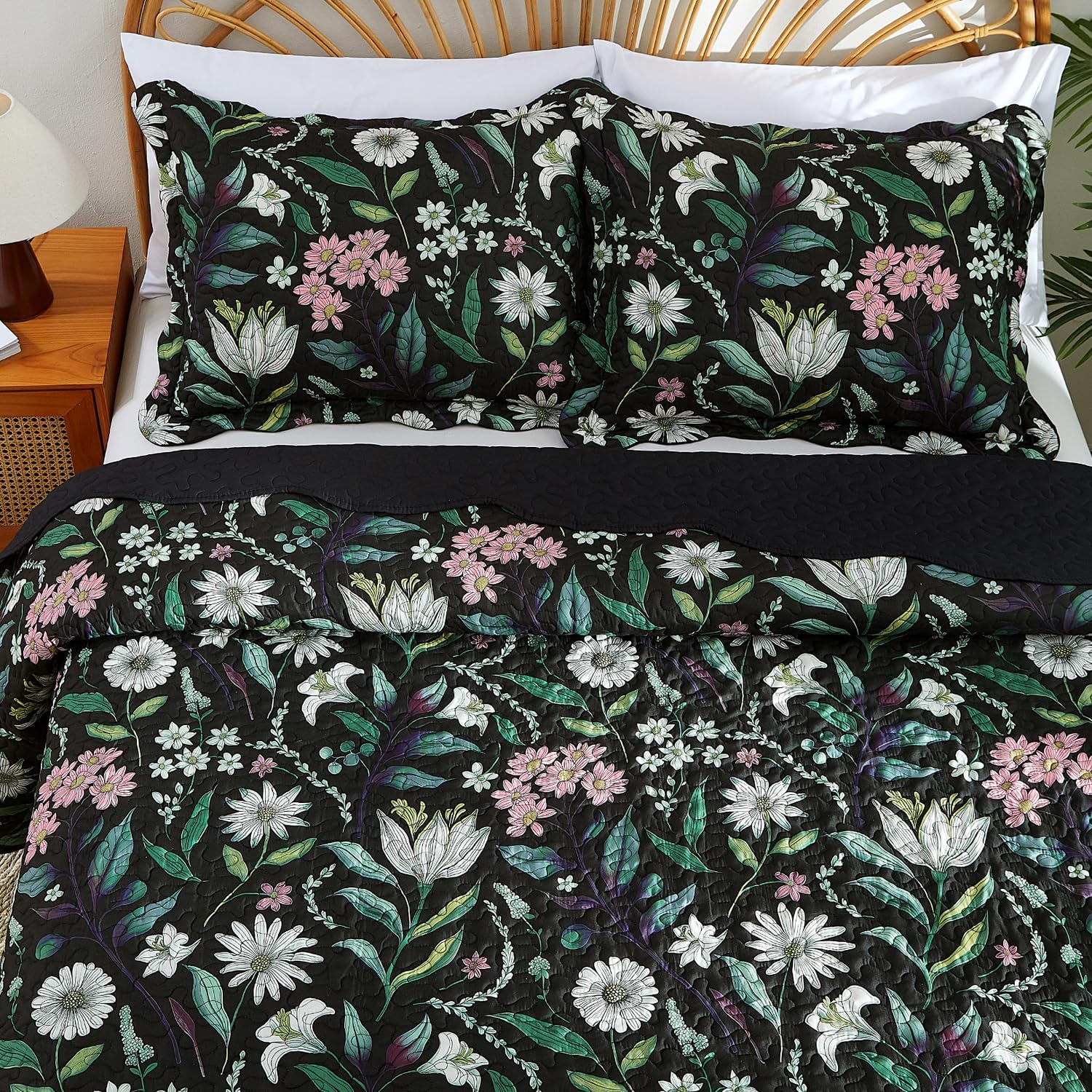 EVENHUG Floral Quilt Set Queen Size 3 Piece