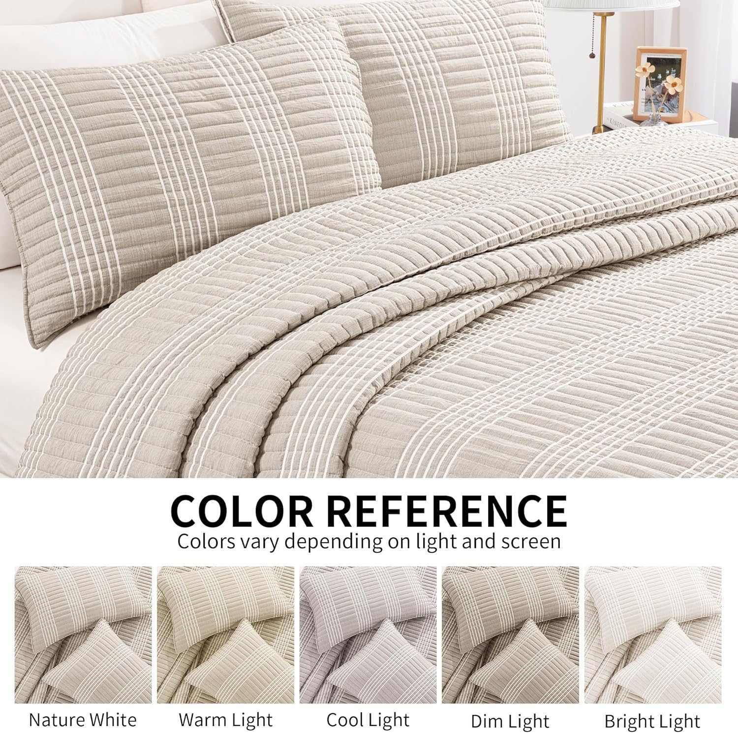 HOMBYS 128x120 Seersucker Patchwork Quilt Set