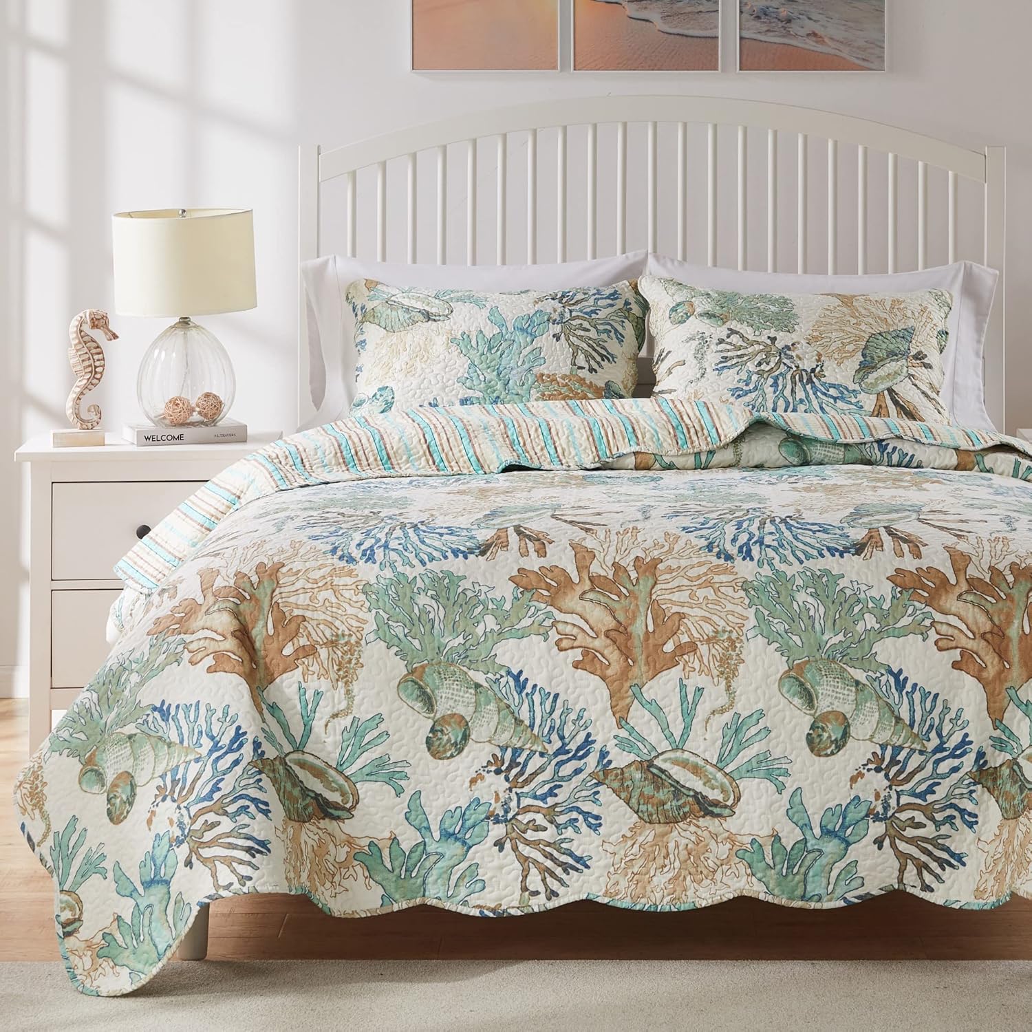 Barefoot Bungalow Atlantis Coastal Quilt Set 3-Piece KingCal King Jade 1