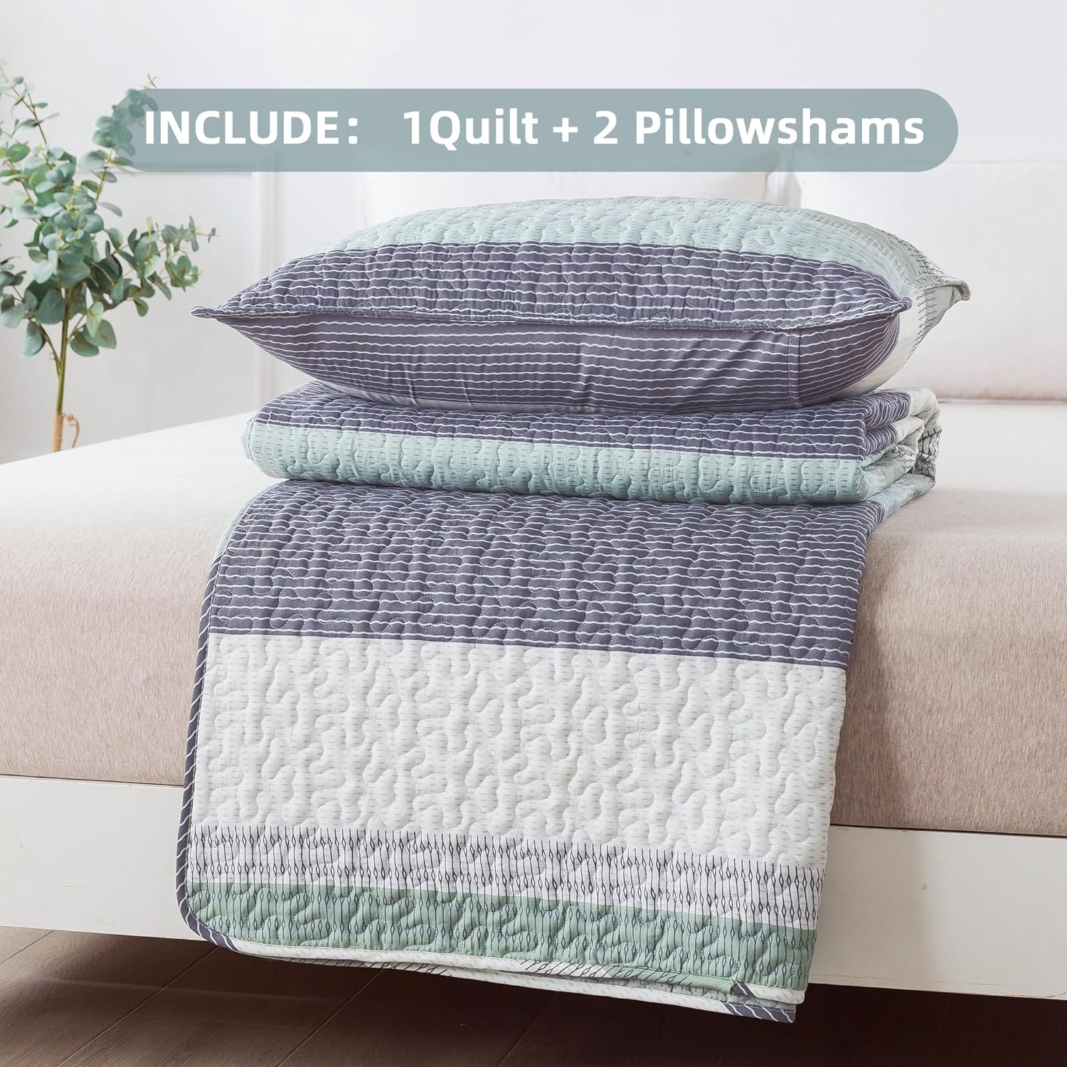 Andency King Size Quilt Set Sage Green 3 Piece 1