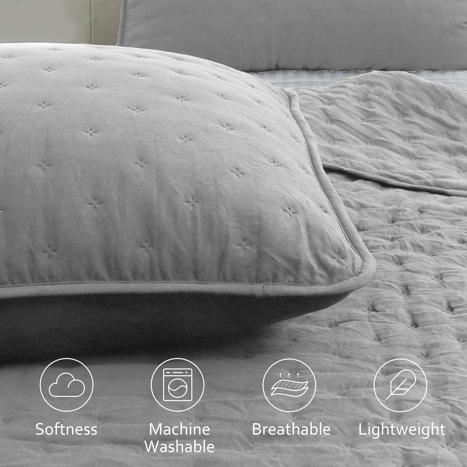 ROARINGWILD Light Grey Twin Quilt Set with Pillow Sham