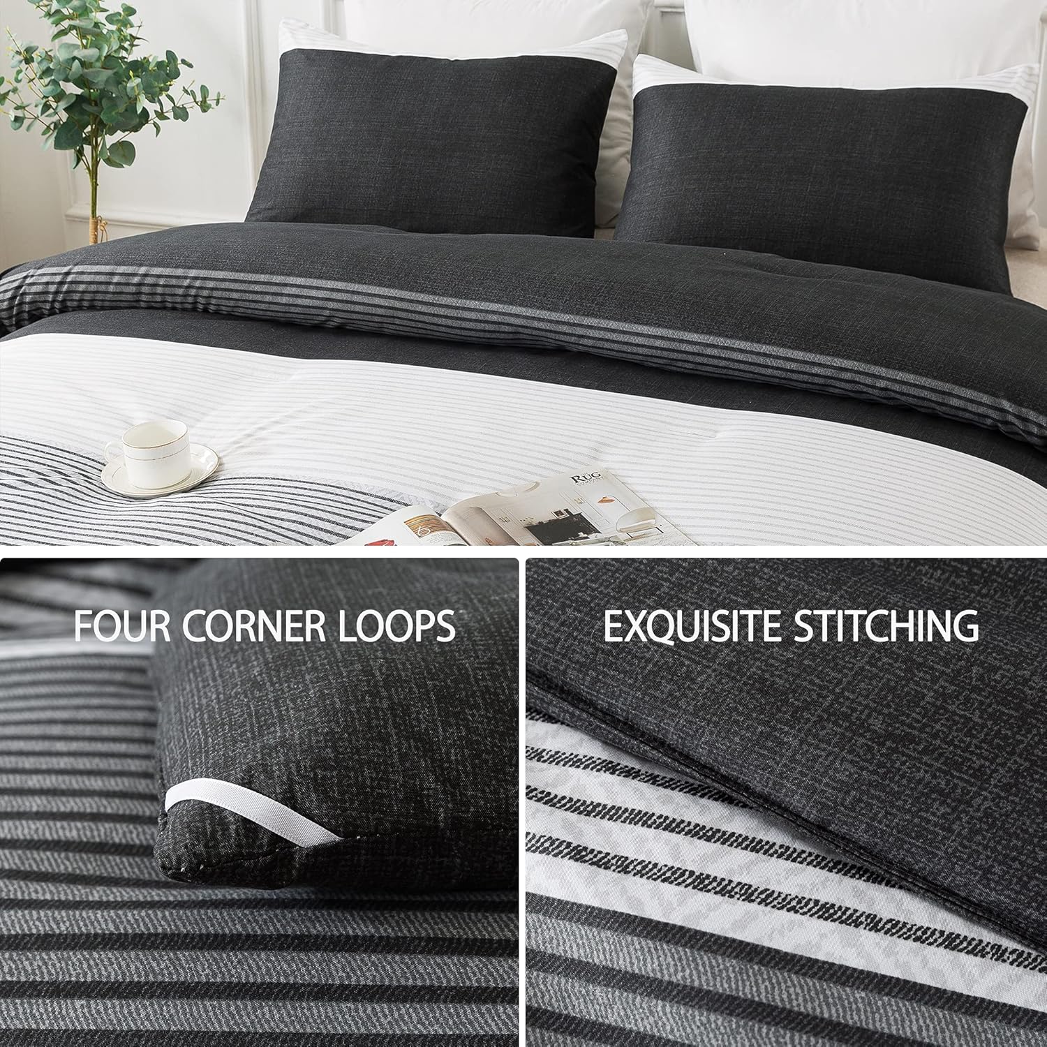 Andency 3-Piece Comforter Set with Patchwork Striped Design