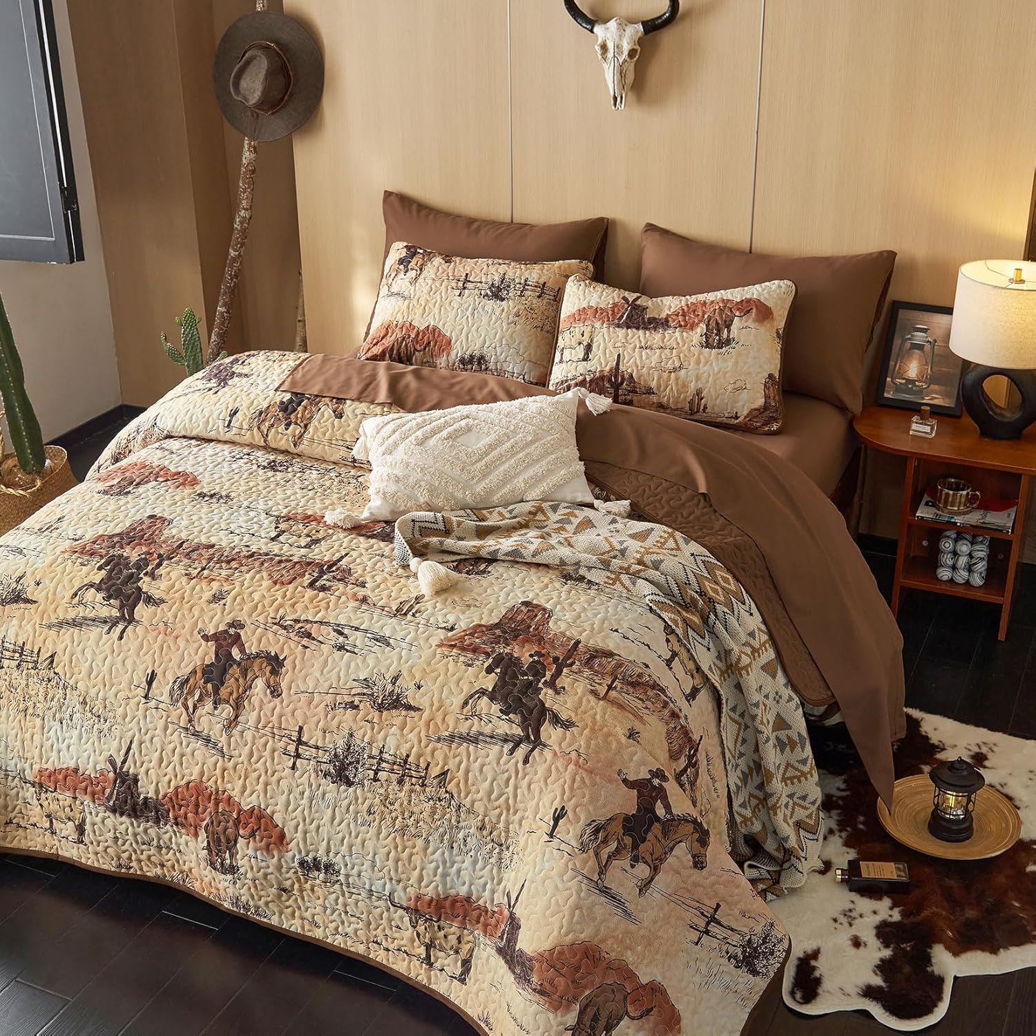 Wake In Cloud Western Quilt Set 3-Piece Ochre Brown QueenFull