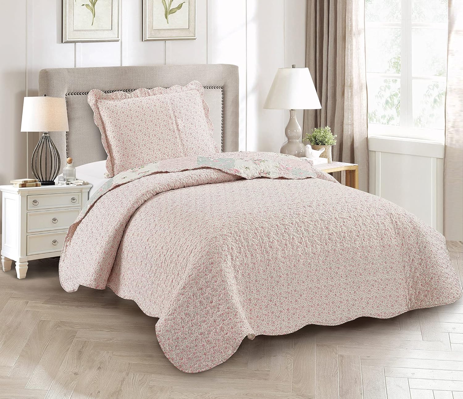 Brilliant Sunshine Rose Sage Quilt Set 2-Piece Twin XL