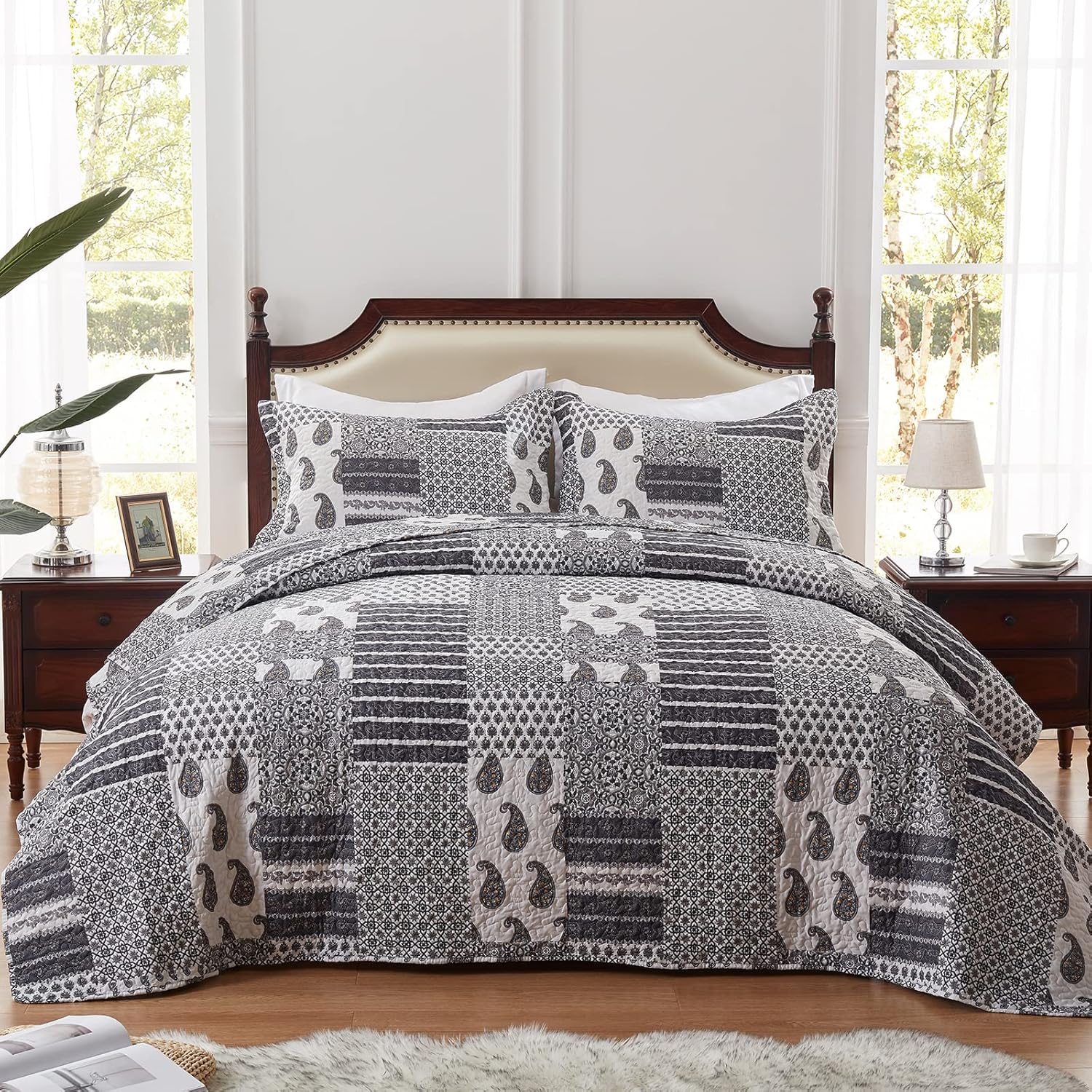 LEAONME King Size Quilt Set 3 Piece Reversible Bedding