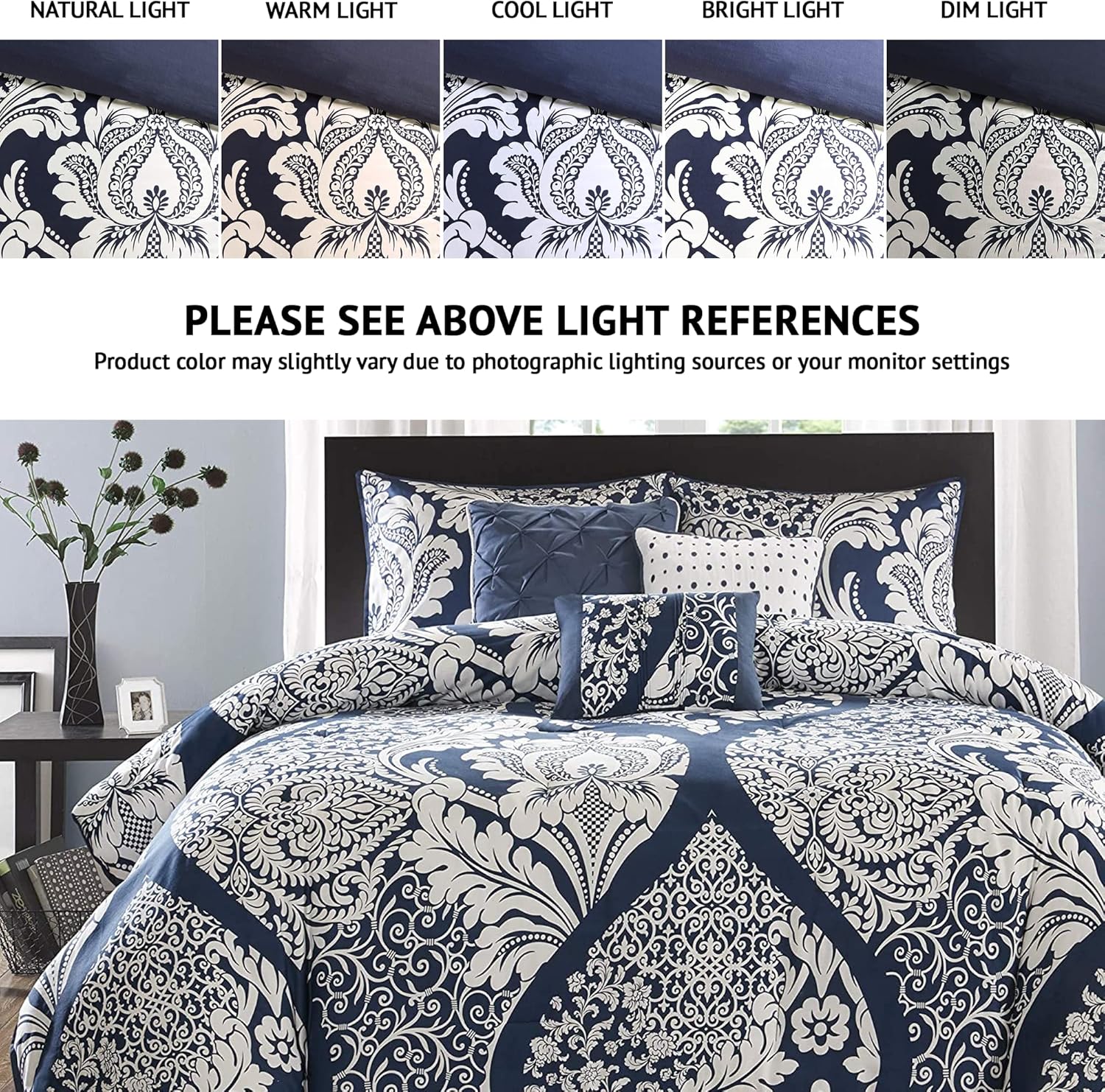 Madison Park Vienna Sateen Cotton Comforter Set Indigo 7 Piece