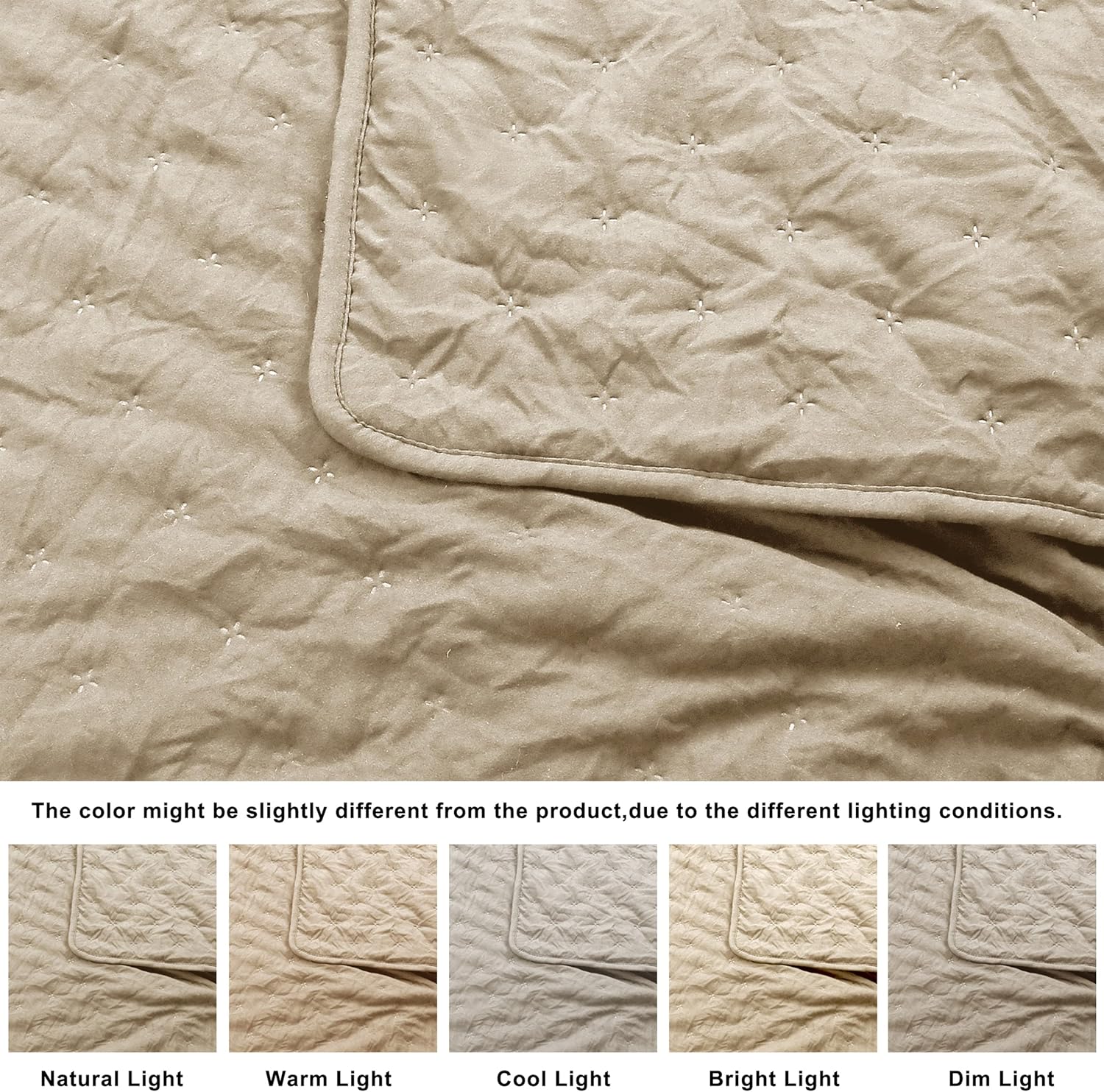 ROARINGWILD Beige King Quilt Set with Pillow Shams 3 Piece
