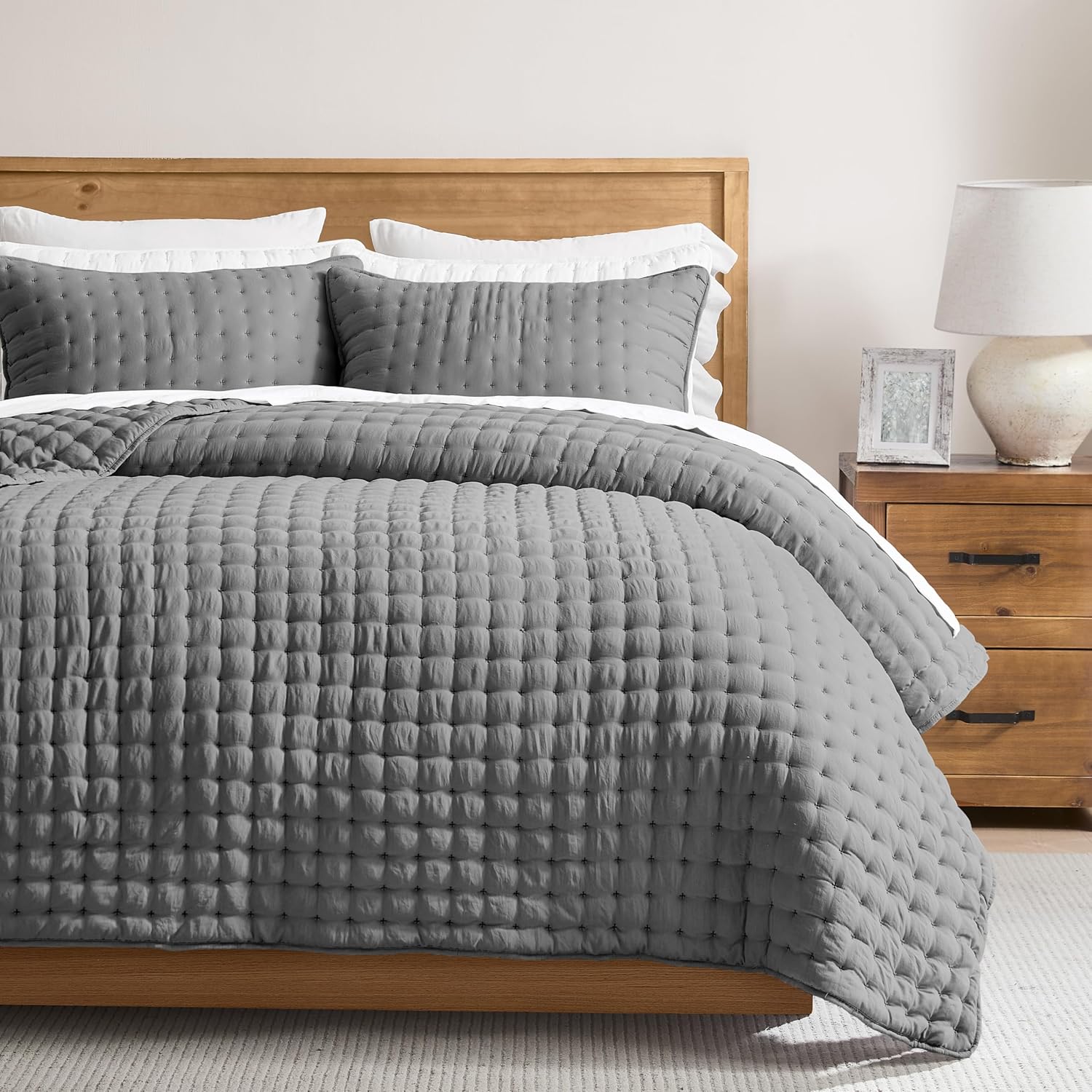 WDCOZY Dark Grey Twin Quilt Set with Pillow Sham 1