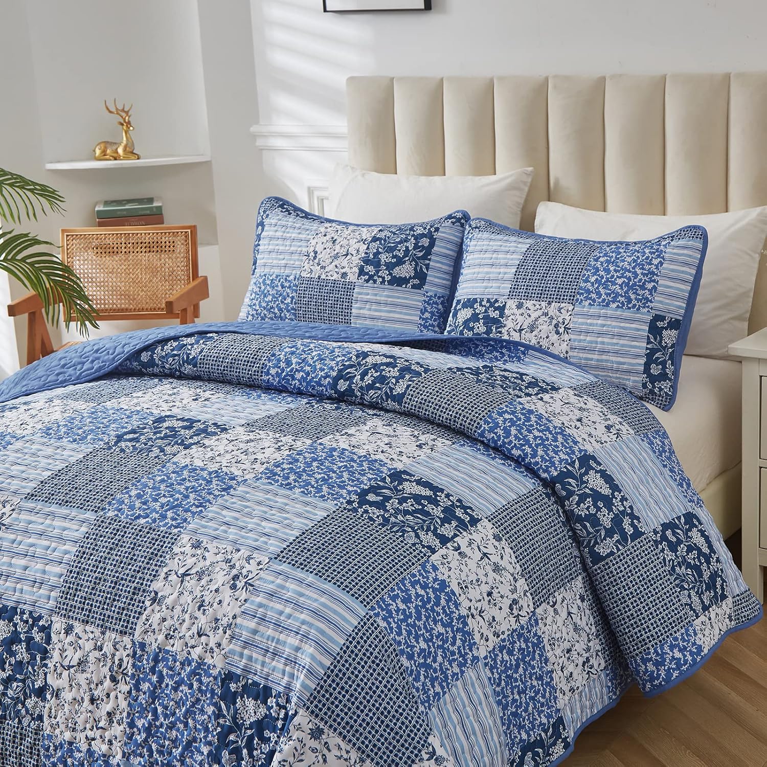 Mybedsoul Blue Boho Quilt Set King 3 Piece