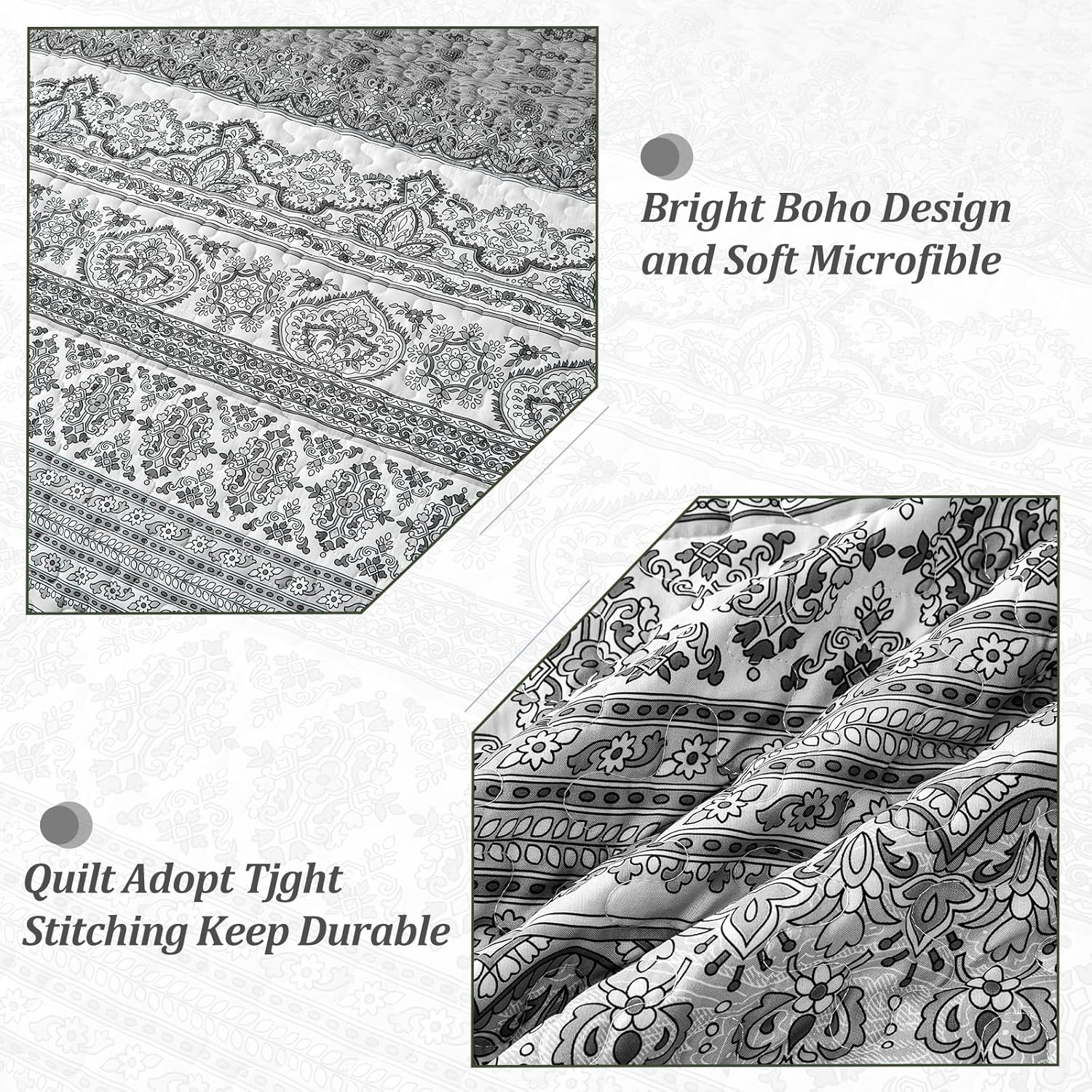 WONGS BEDDING Boho Queen Quilt Set 3 pcs