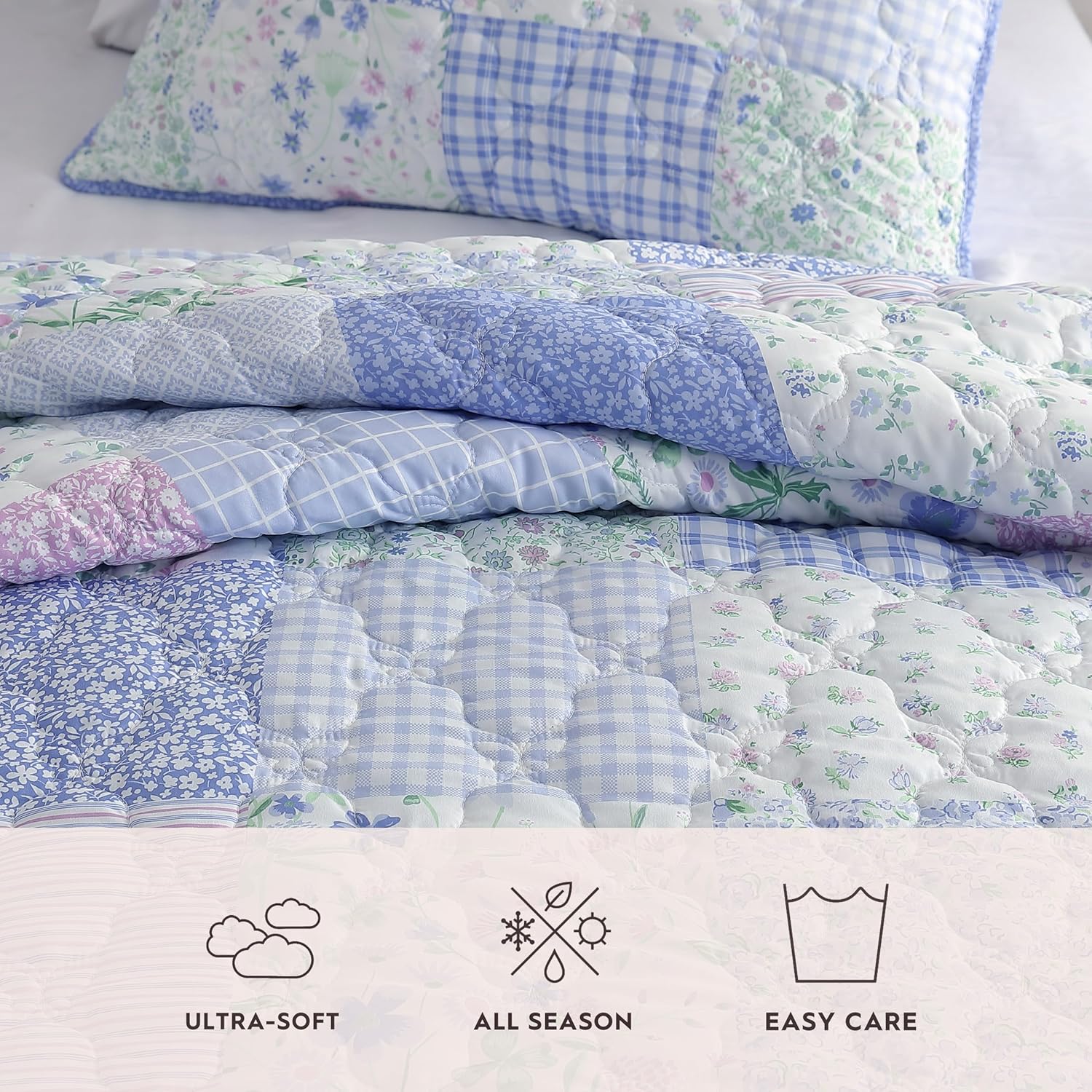 Laura Ashley Kids Full Quilt Set - Parker Patchwork Purple 1