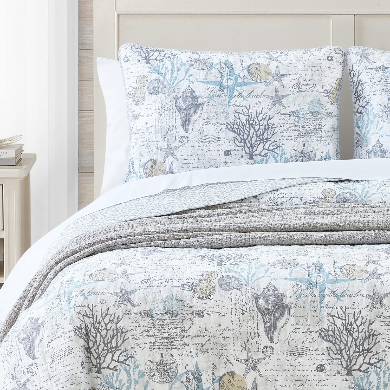 Tommy Bahama King Quilt Set with Shams - Beach Bliss Grey