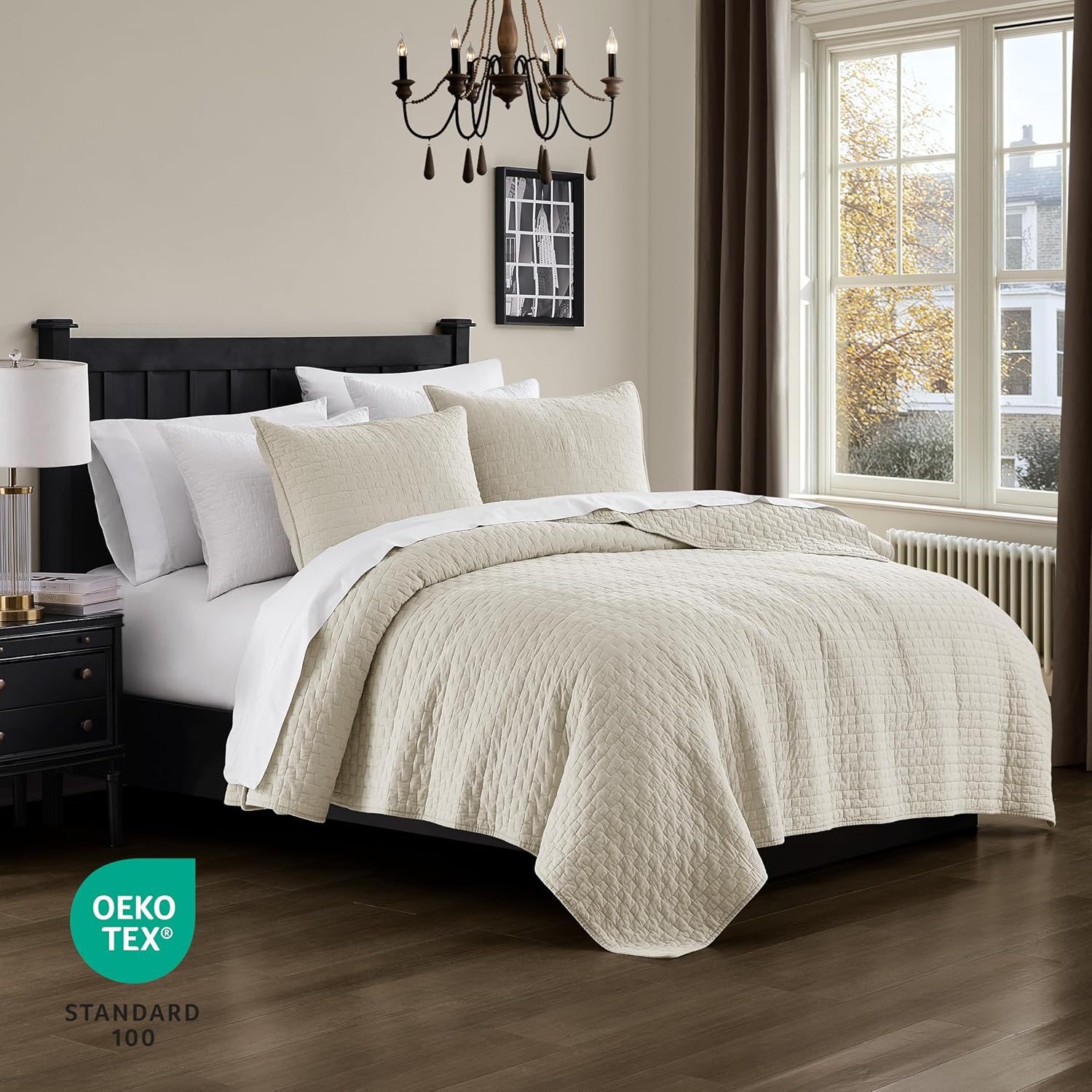 Palassio Beige Cotton Quilt Set - King Size with 2 Pillow Shams