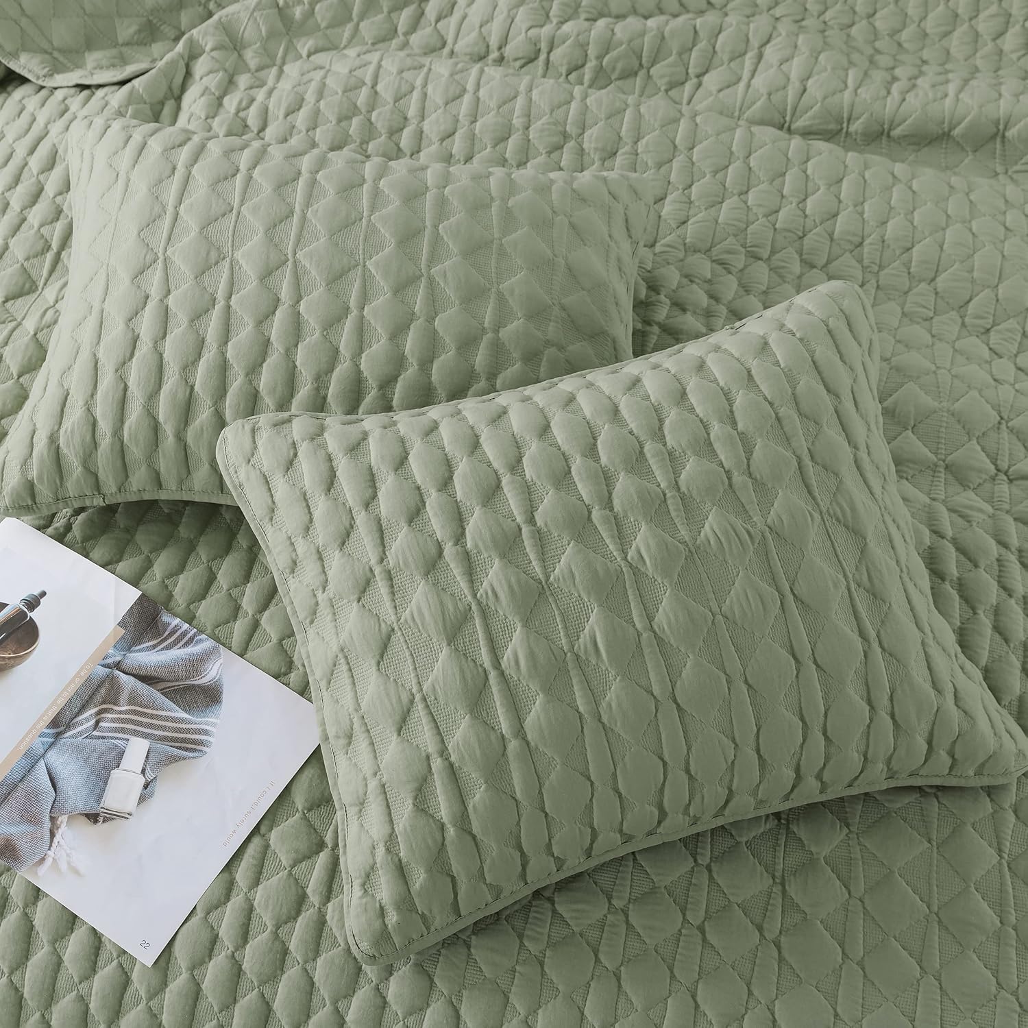 WDCOZY Sage Green Twin Quilt Set with Pillow Sham