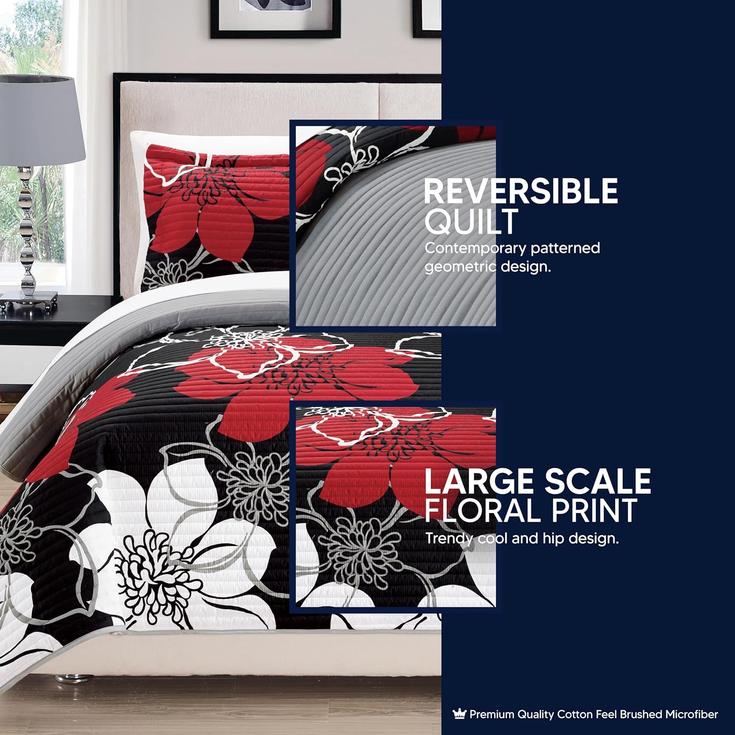 Chic Home QS2807-AN Woodside Quilt Set Twin Black 1