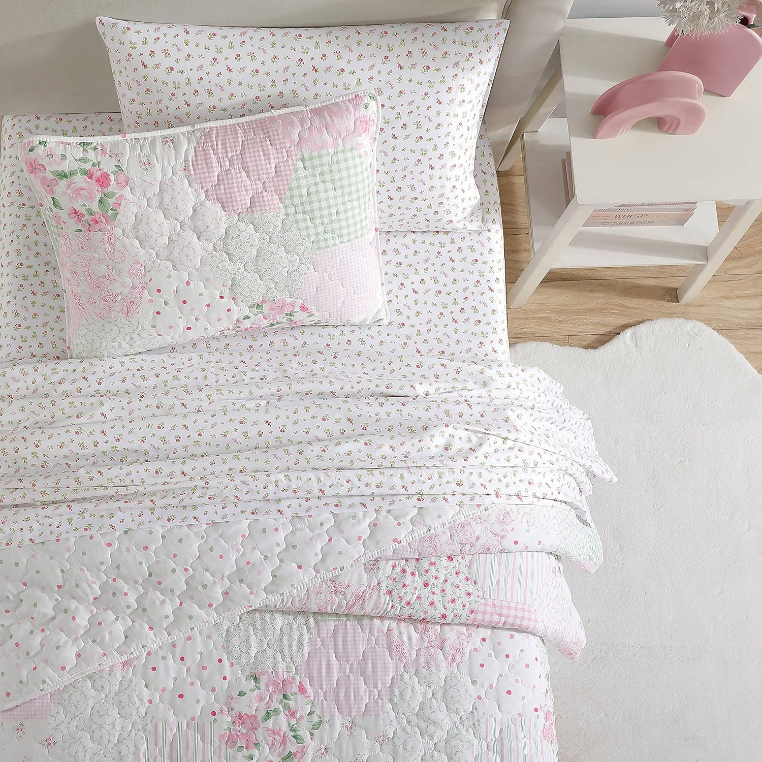 Laura Ashley Kids Quilt Set Reversible Ellyn Pink Twin