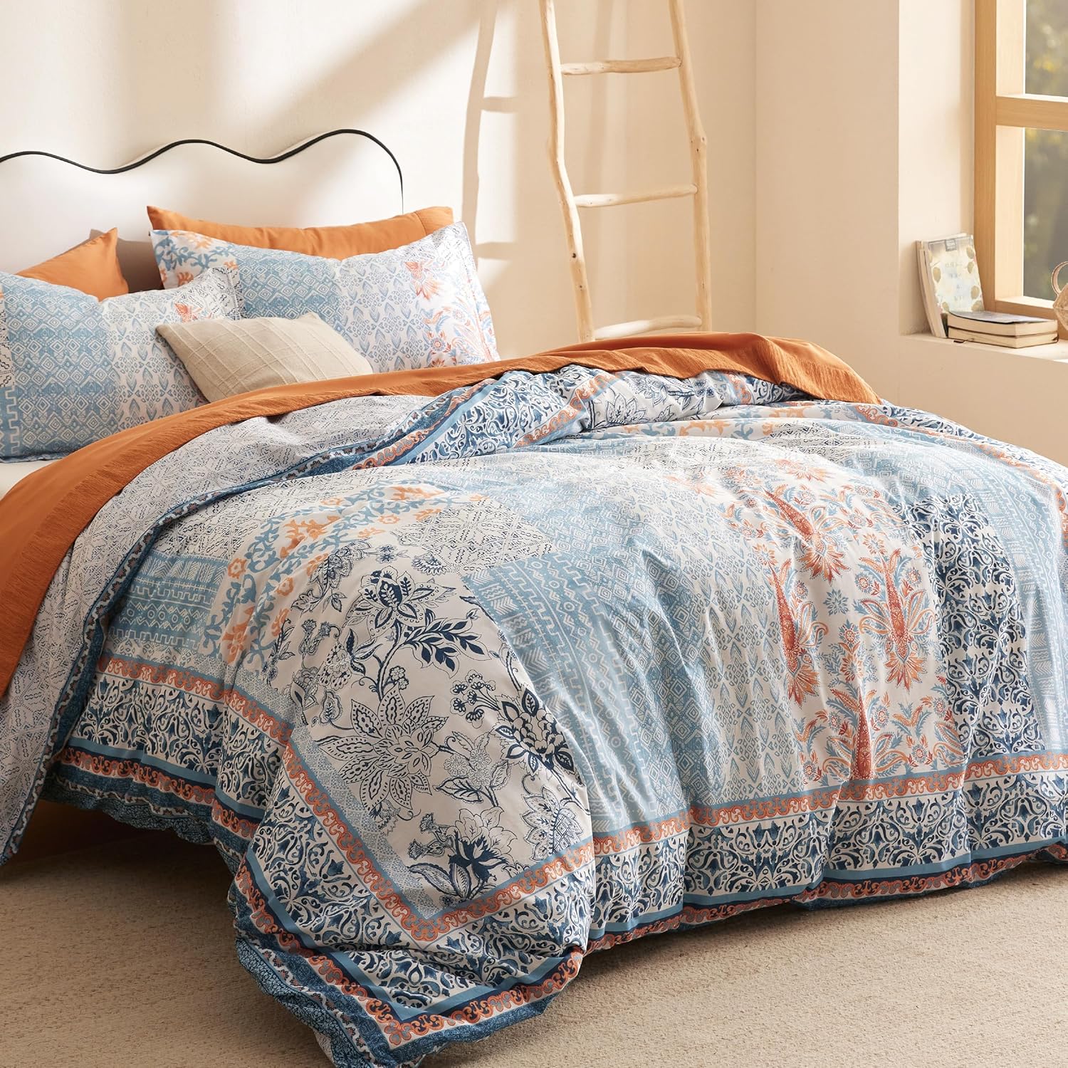 Bedsure Queen Duvet Cover Set - 100 Cotton Reversible Floral with Zipper Closure