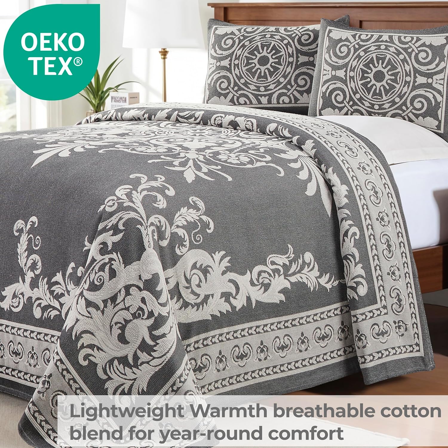 Superior Cotton Blend Bedspread Set Twin Charcoal