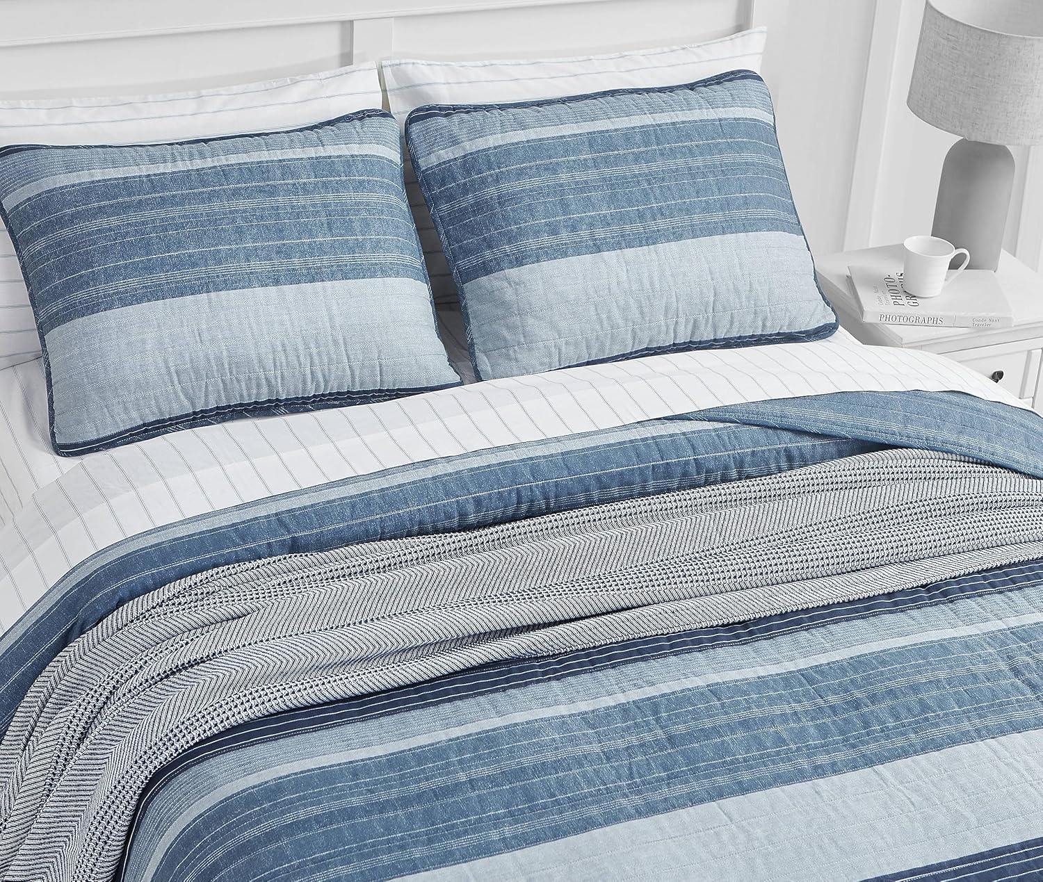 Nautica Twin Quilt Set - Ridgeport Blue Cotton Reversible Bedding