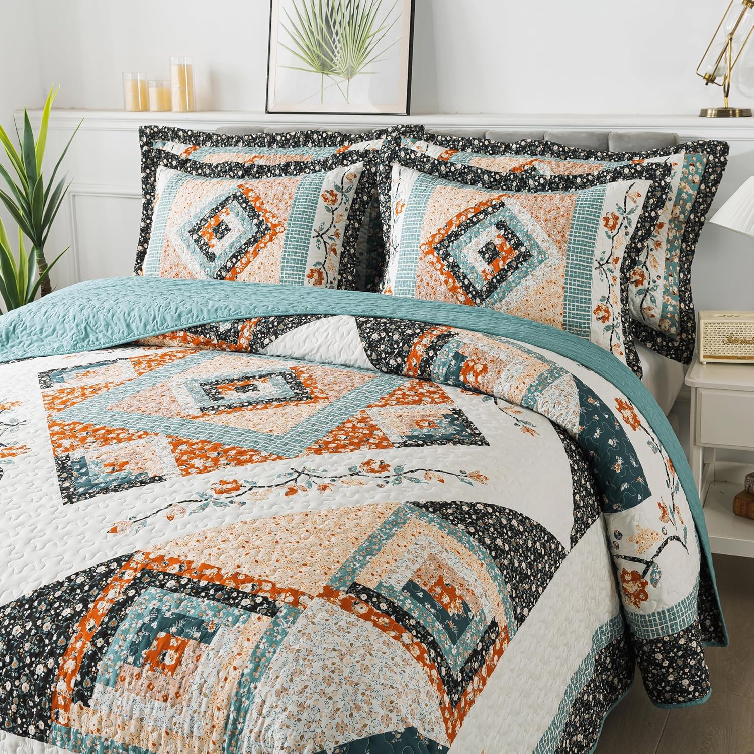 BEDIFANY Floral Oversized King Quilt Set 3 Piece