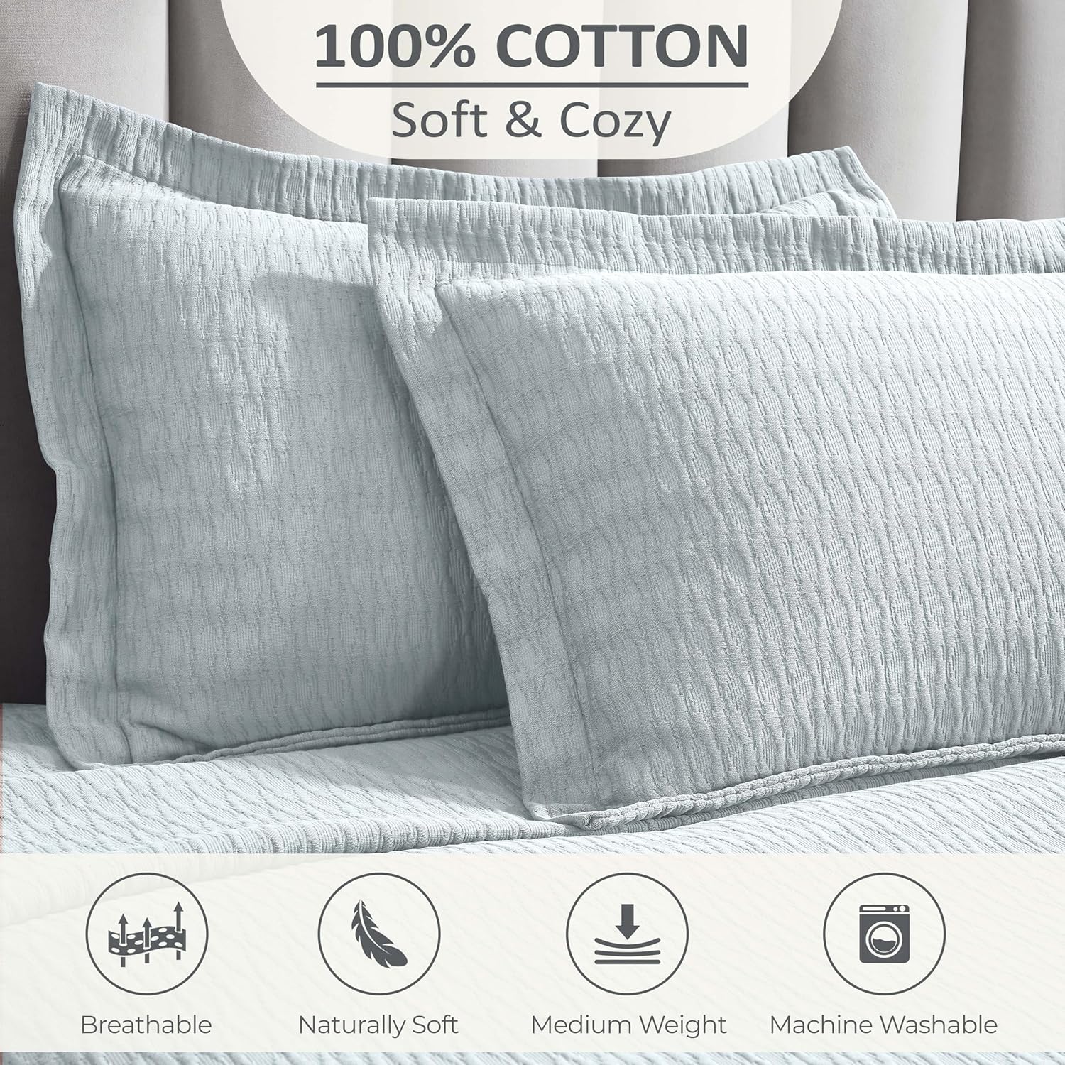 Superior 3 Piece Cotton Bedspread Set - Sky Blue 1