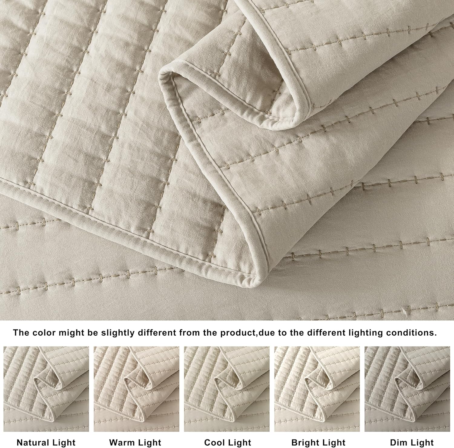 ROARINGWILD Neutral Beige Queen Quilt Set with 2 Pillow Shams
