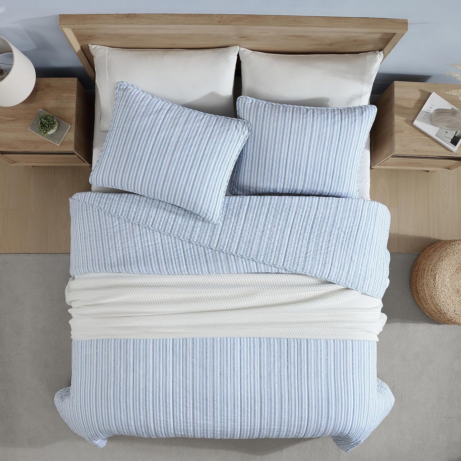 Nautica Twin Quilt Set - Light Blue Coleridge Stripe