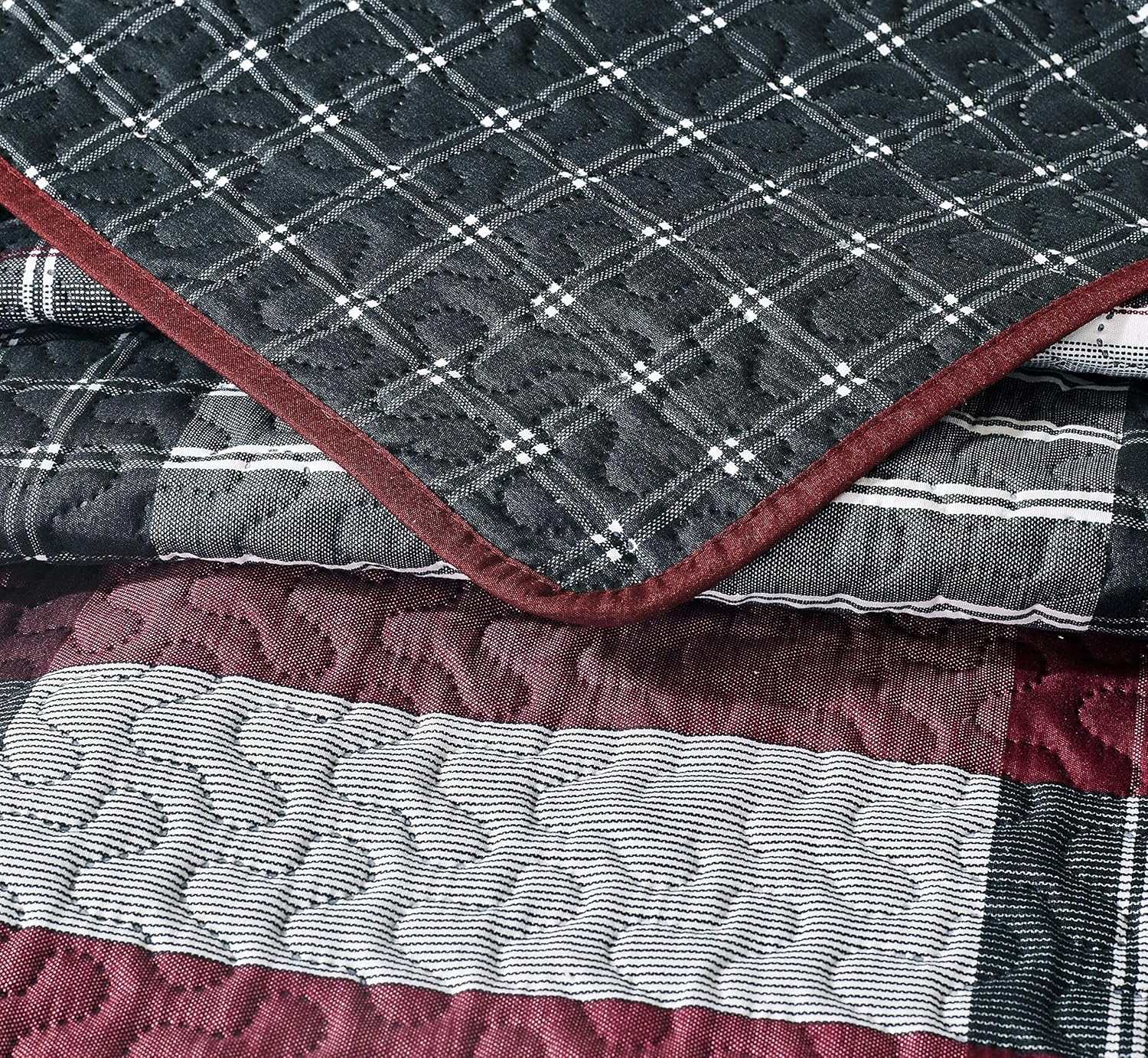 All American Collection 3pc Plaid Reversible Bedspread Set 1