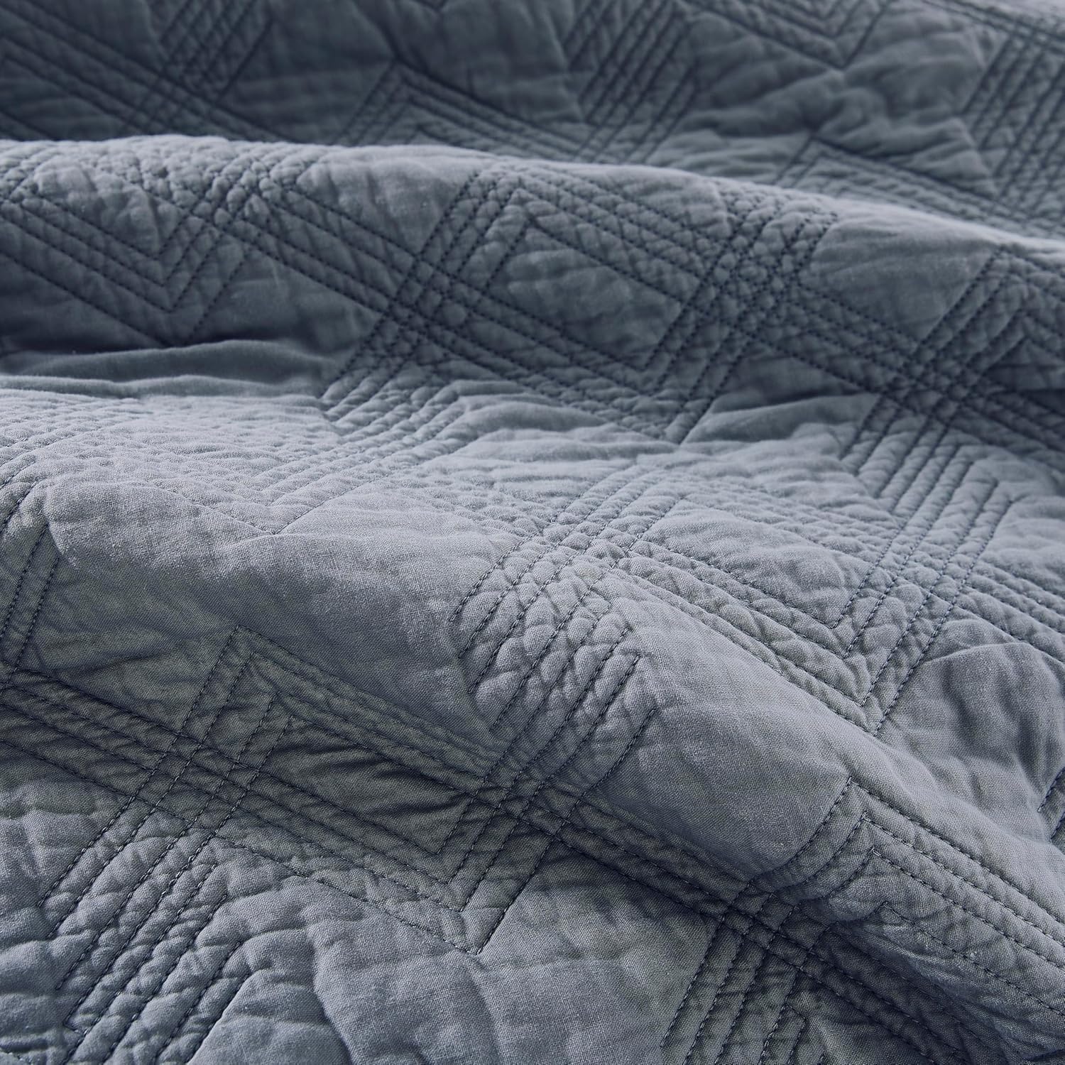 WDCOZY Blue Grey Cotton Quilt Set King Size 1