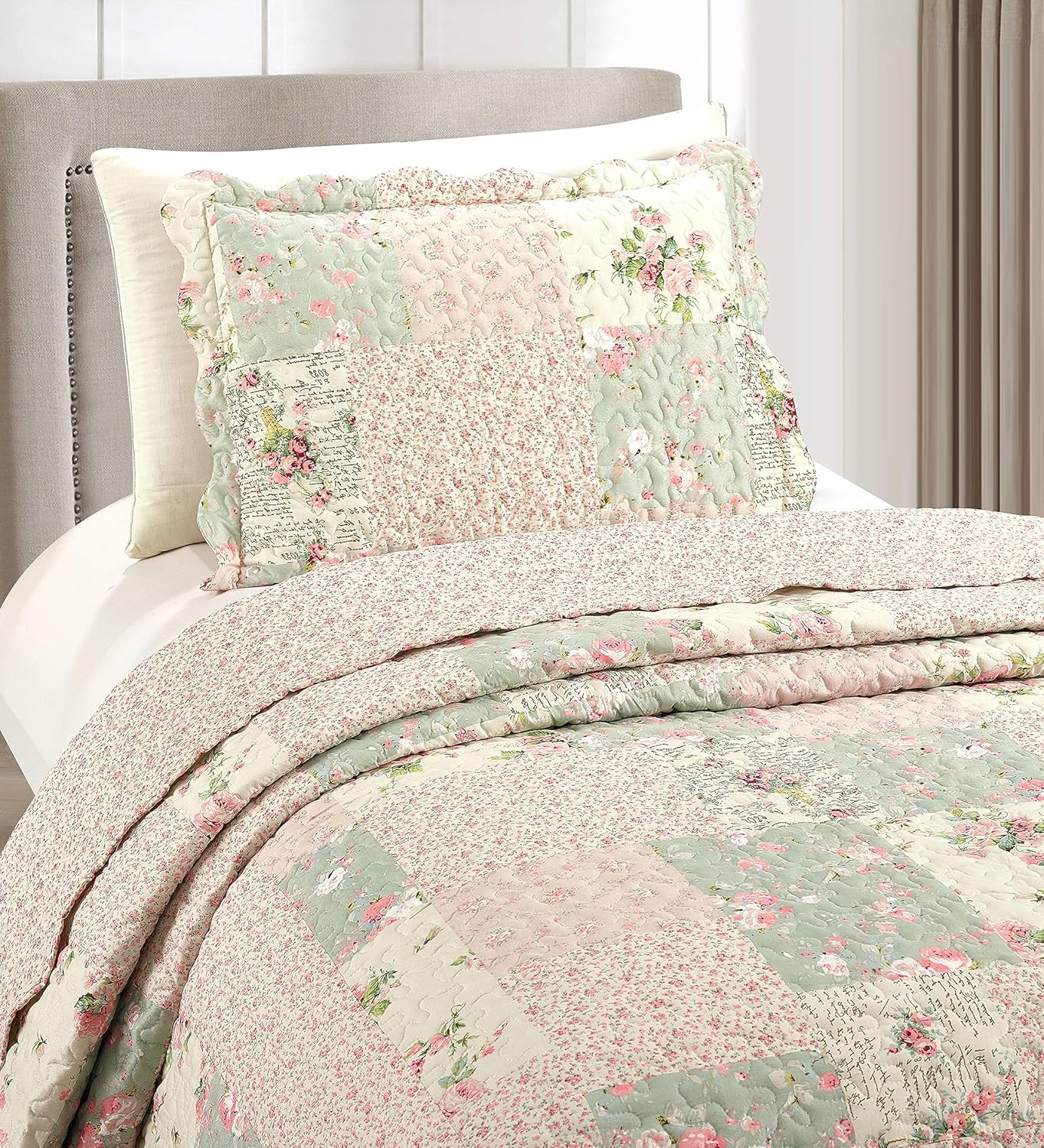 Brilliant Sunshine Rose Sage Quilt Set 2-Piece Twin XL