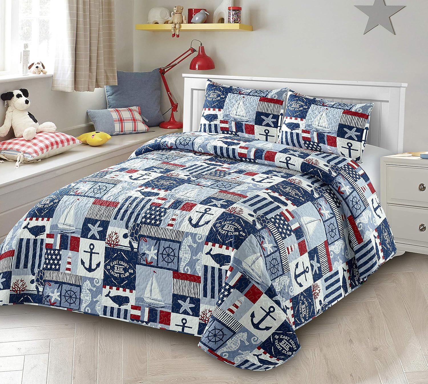 Kids Zone Anchor Sailboat Bedspread Set Twin