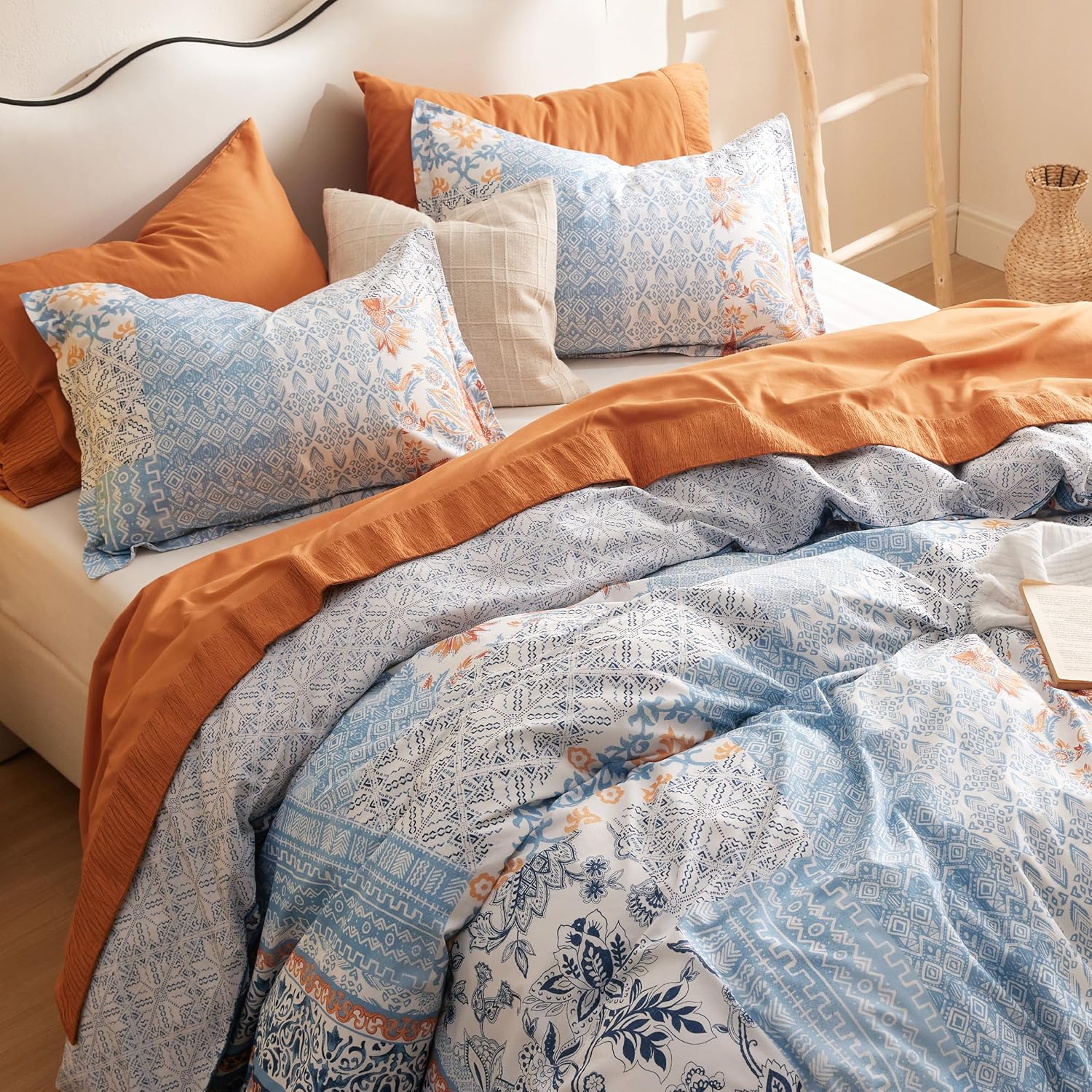 Bedsure Queen Duvet Cover Set - 100 Cotton Reversible Floral with Zipper Closure