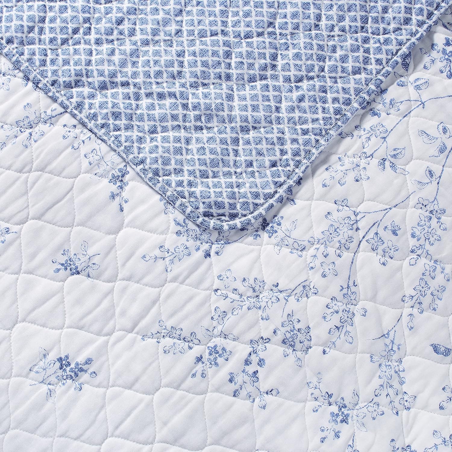 Laura Ashley Queen Quilt Set with Flora Blue Design
